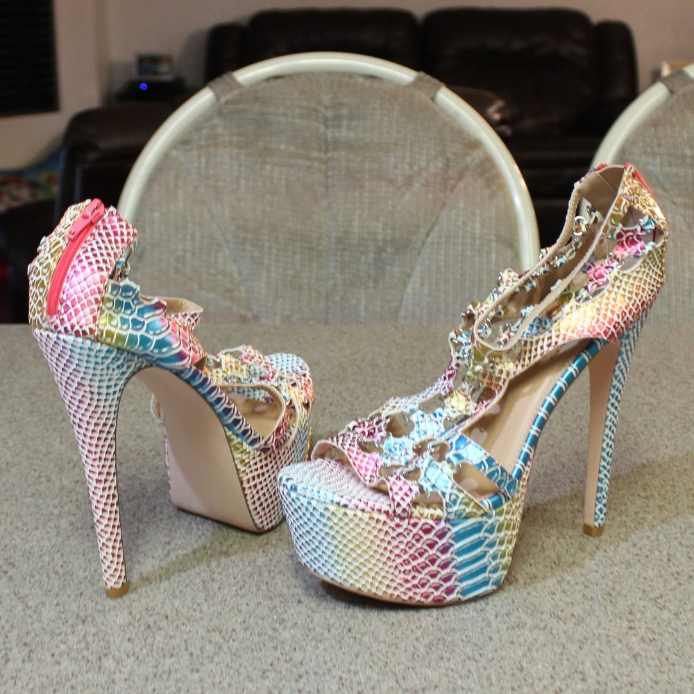 Multi_Colored Stiletto Heel Platform Sandals 12/45 - Picture 7 of 8